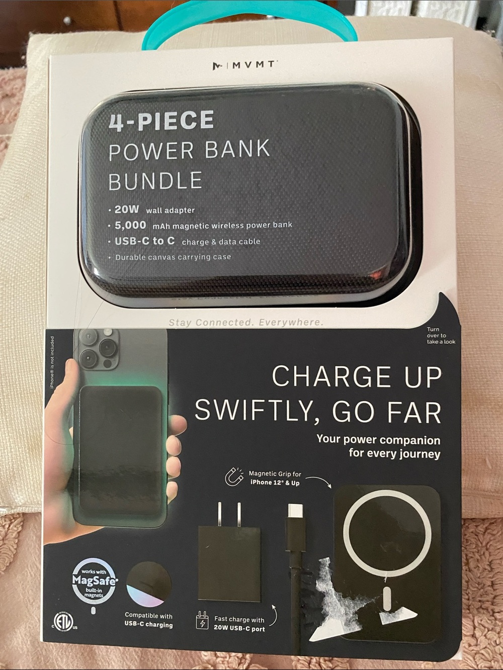MVMT 4-Piece Power Bank Bundle — Black with Teal Handle Accent